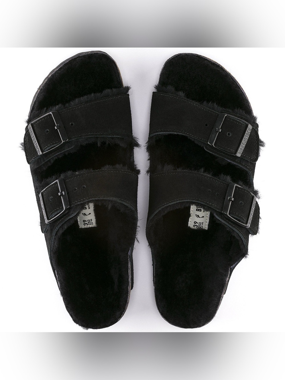 Birkenstock Arizona Shearling Black Suede Sandals EU 37 NWOB